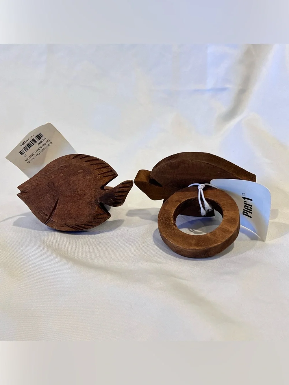 Pier 1 Wooden Fish Napkin Rings Set of 6 New With Tags